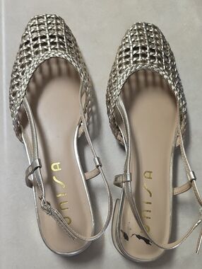 Unisa Metallic Silver Woven Slingback Flats